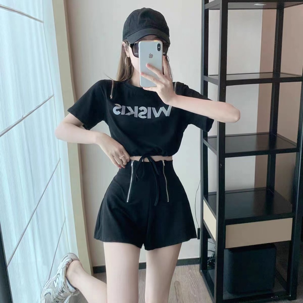 Bộ Áo Thun Ngắn Tay + Quần Short Thể Thao Dáng Rộng Thời Trang Mùa Hè Chất Lượng Cao Cho Nữ