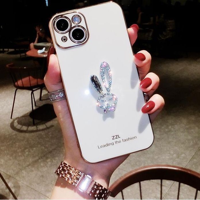 Ốp Điện Thoại Silicon Tráng Gương Hình Thỏ Đính Đá Cho IPhone 14proamx 13 Pro Max Ins 12 Pro Max 11 Pro Max Xsmax Xr X XS 8 7Plus