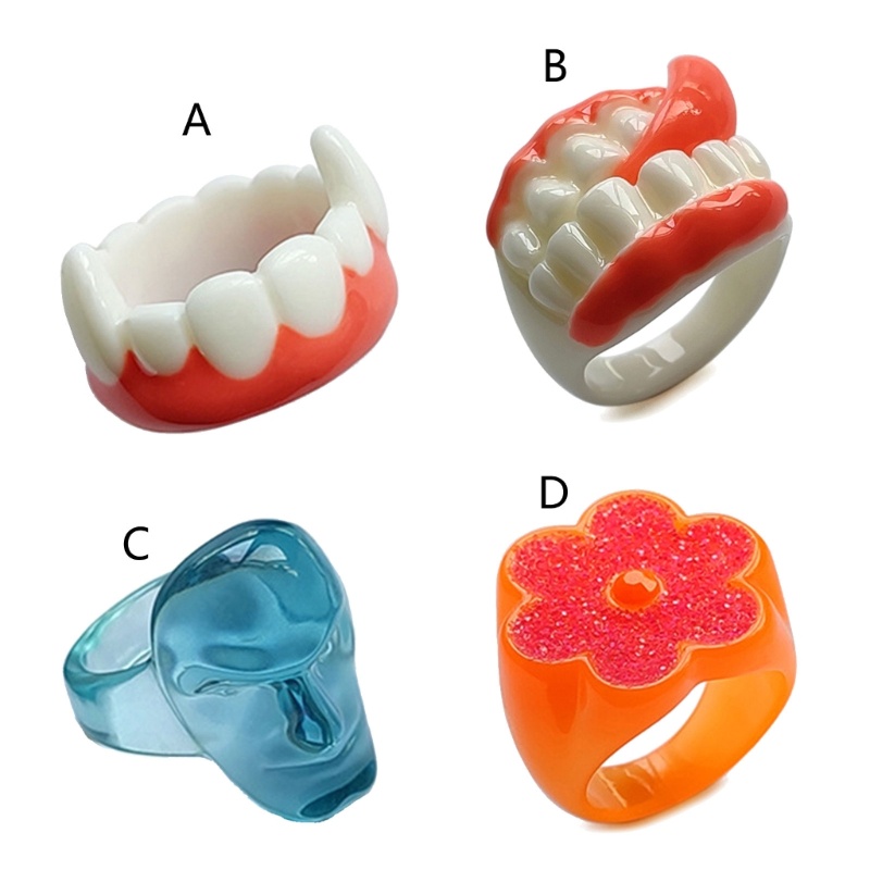 ✿ Nhẫn Acrylic Hình Chiếc Răng Màu Cam Độc Đáo Thời Trang Cho Bé Trai Và Gái