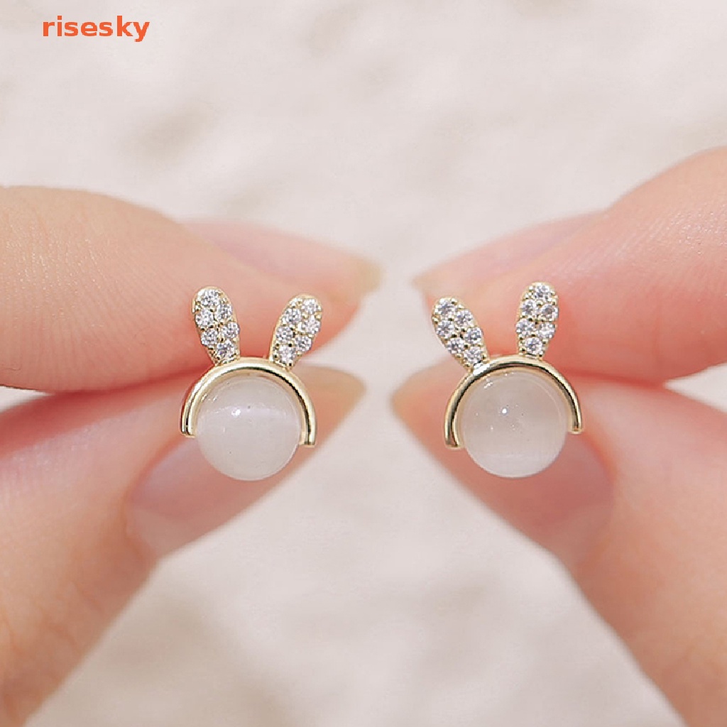 [risesky] Bông Tai Hình Thỏ Bunny Đính Đá Opal Feminia Thanh Lịch Sáng Tạo Lãng Mạn Chất Lượng Cao Trang Sức Feminia