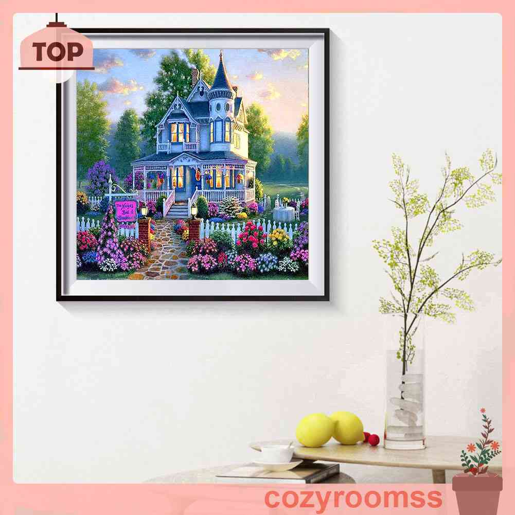 Tranh Đính Đá Kim Cương Toàn Bộ Hình Vẽ Biệt Thự Hoa DIY