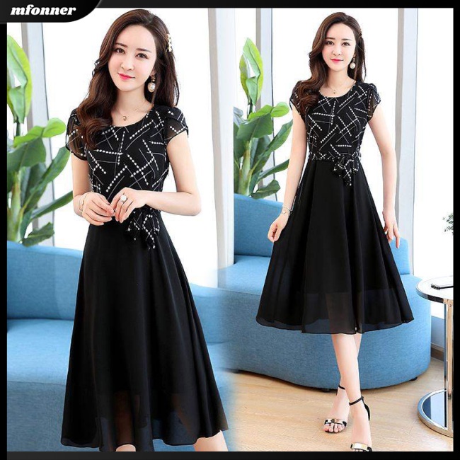 Đầm Dáng Chữ A Tay Ngắn Họa Tiết Kẻ Sọc Thời Trang Mùa Hè Cho Nữ