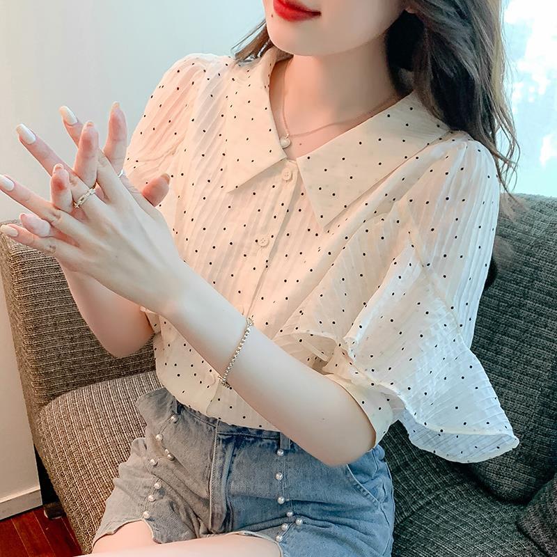 Áo Sơ Mi Chiffon Tay Ngắn Họa Tiết Chấm Bi Thời Trang Mùa Hè 2022 Mới Cho Nữ