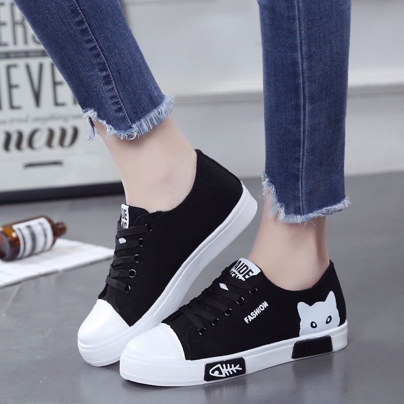 Giày Thể Thao Vải Canvas Màu Trắng Phong Cách Harajuku Hàn Quốc Hàng Có Sẵn Giao Hàng Ngay Lập Phương Năm 2023 Mới