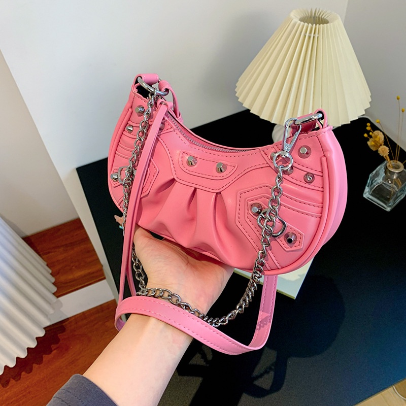 MISCHA Túi Xách Màu Trơn Đính Đinh Tán Phong Cách Âu Mỹ Thời Trang Cho Nữ