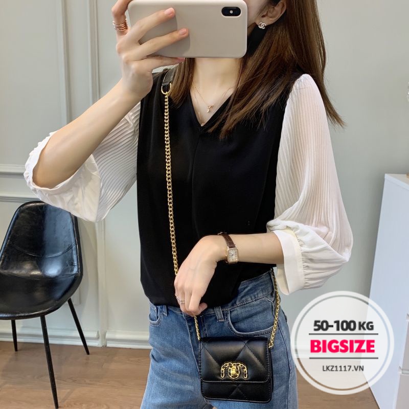 Áo sơ mi nữ tay lỡ Bigsize Áo sơ mi voan form rộng cổ chữ v mùa hè Phong cách Hàn Quốc Thời Trang đẹp