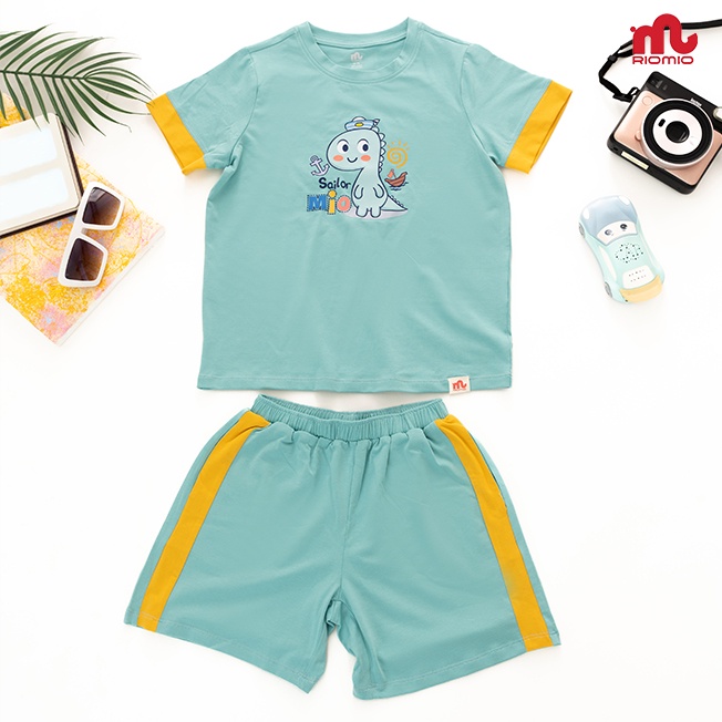 Đồ bộ thun cotton mùa hè bé trai Riomio in hình khủng long ngộ nghĩnh size 2,3,4,5,6,7 tuổi RBT560