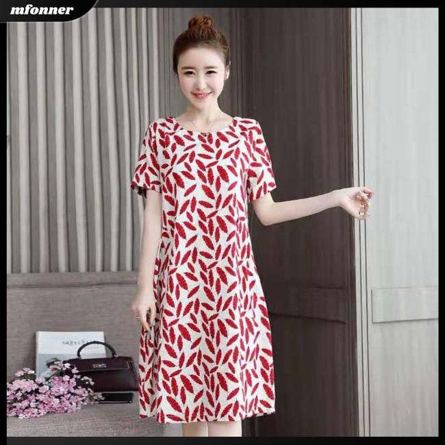 Đầm Tay Ngắn Cổ Tròn Plus Size Phong Cách Retro Thời Trang Cho Nữ