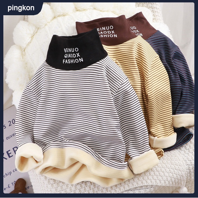 Áo Sweater Tay Dài Cổ Lọ Họa Tiết Kẻ Sọc Thời Trang Mùa Đông Cho Bé Trai