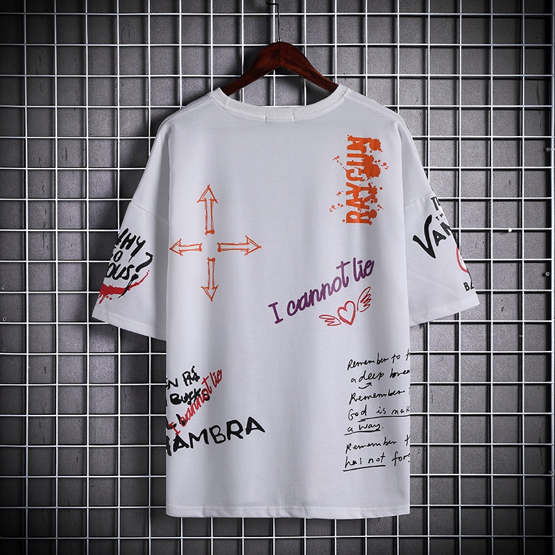 Áo Thun Tay Ngắn Cổ Tròn Dáng Rộng Phong Cách hip hop Hàn Quốc Thời Trang Mùa Hè Cho Nam