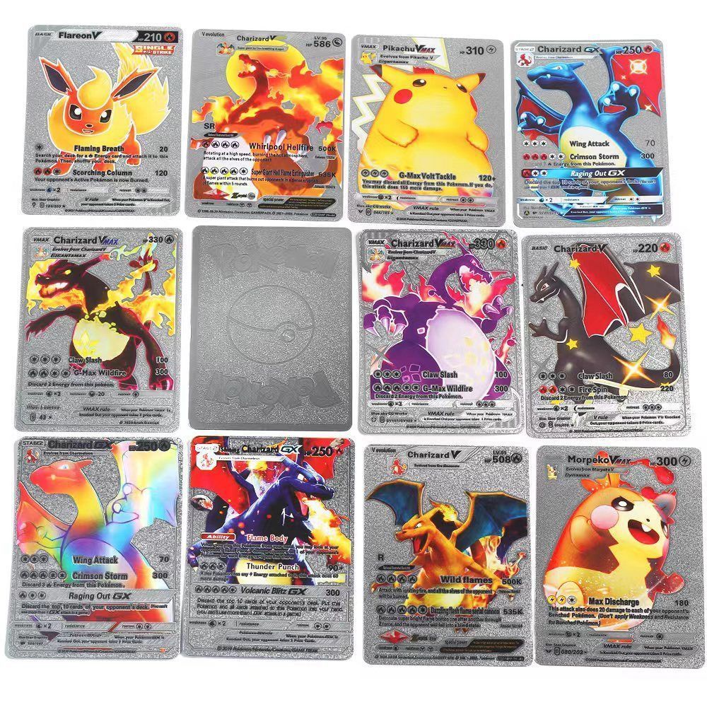 Bộ 55 Thẻ Bài Pokemon Kim Loại Màu Vàng Kim ，Bộ sưu tập thẻ Pokemon