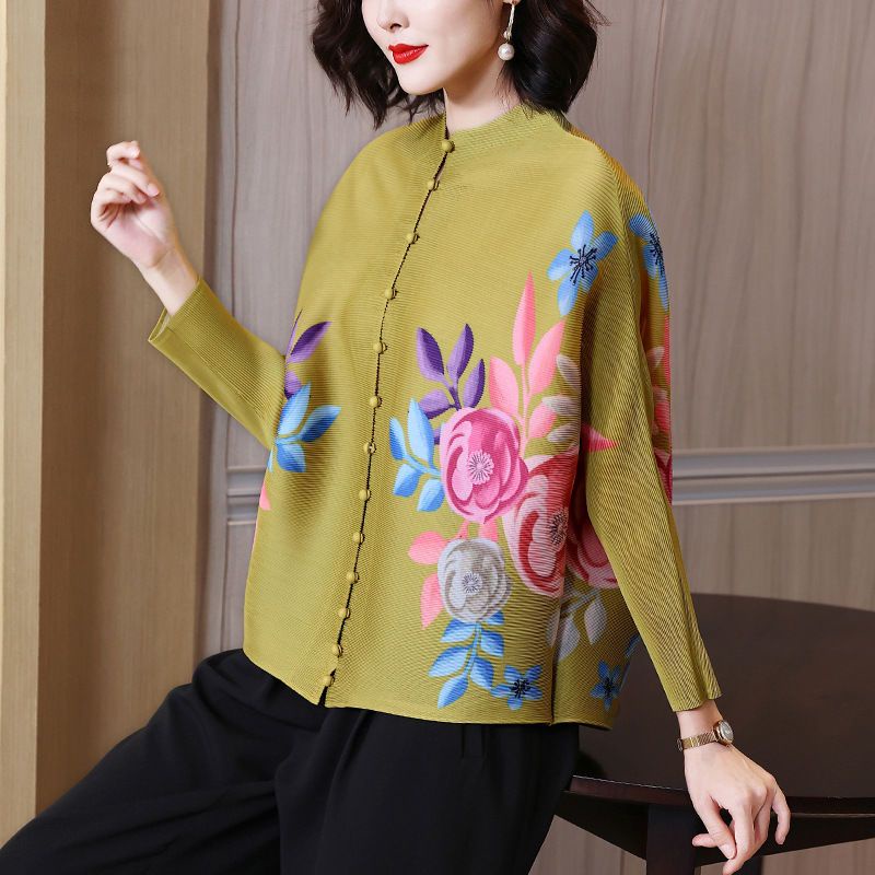 Miyake Áo Khoác Cardigan Xếp Ly Ngắn Dáng Rộng Phong Cách Phương Tây Thời Trang Mùa Xuân 2023 Kích Thước Lớn Cho Phụ Nữ Trung Niên