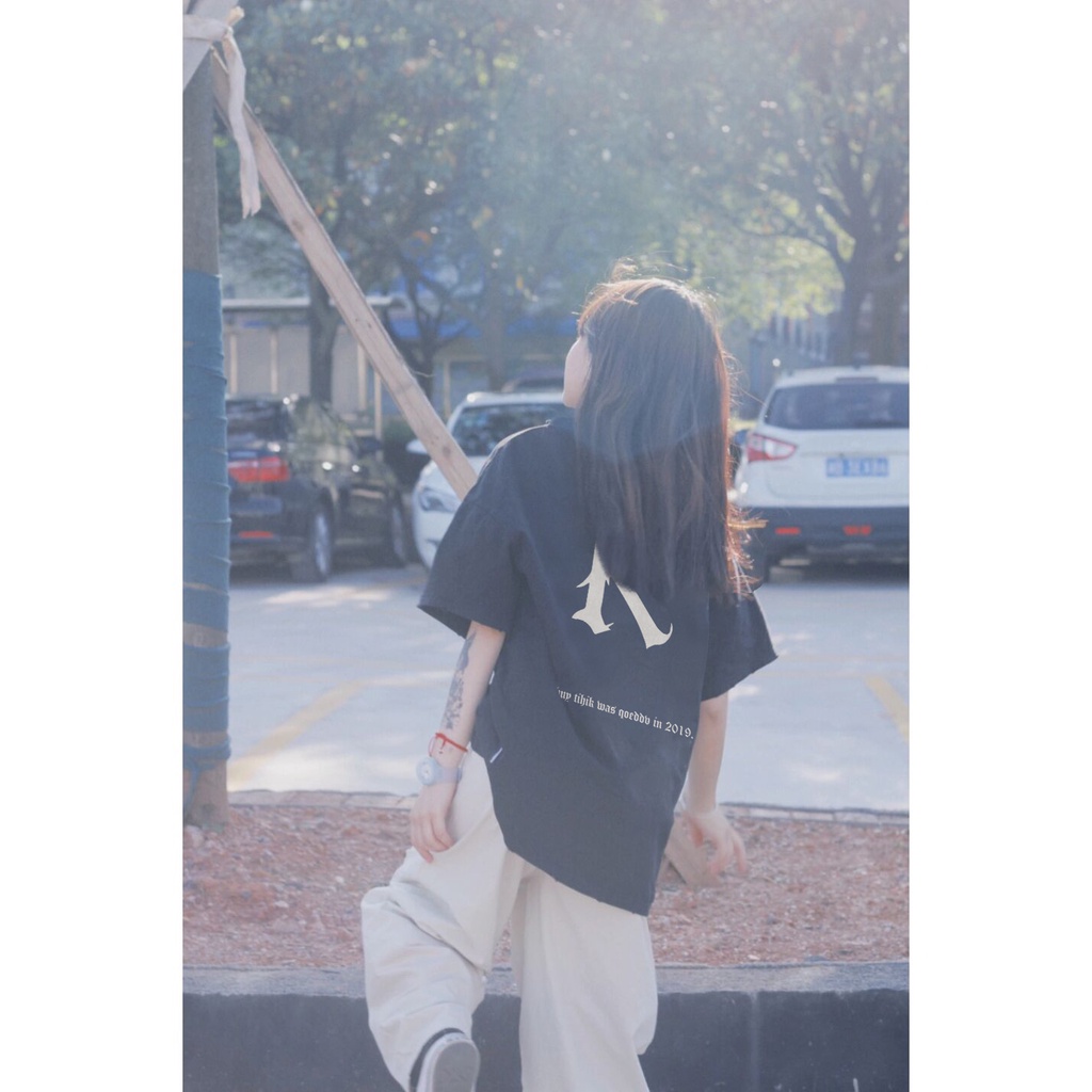 Áo Thun 100% cotton Màu Đen Dáng Rộng In Họa Tiết Xinh Xắn Thời Trang Mùa Hè Cho Nữ 5050