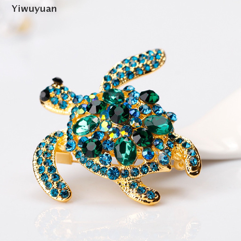 < Yiwuyuan > Ghim Cài Áo Hình Rùa Biển Đính Đá Xanh Lá Thanh Lịch Thời Trang Làm Quà Tặng Cho Nữ