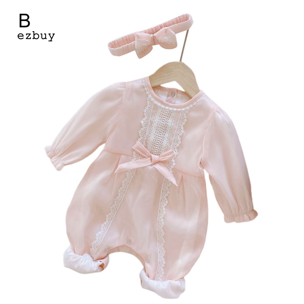 Bộ 2 Món Áo Liền Quần + Băng Đô Nơ Dễ Thương Cho Bé Gái