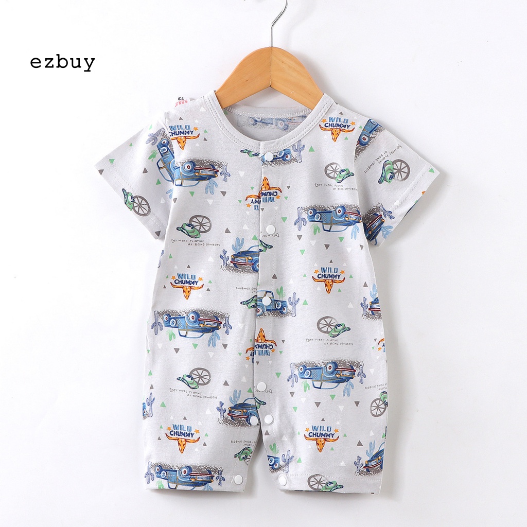 [EY] Bộ Áo Liền Quần Ngắn Tay Cài Khuy Mềm Mại Trung Tính Thời Trang Mùa Hè Cho Bé Sơ Sinh