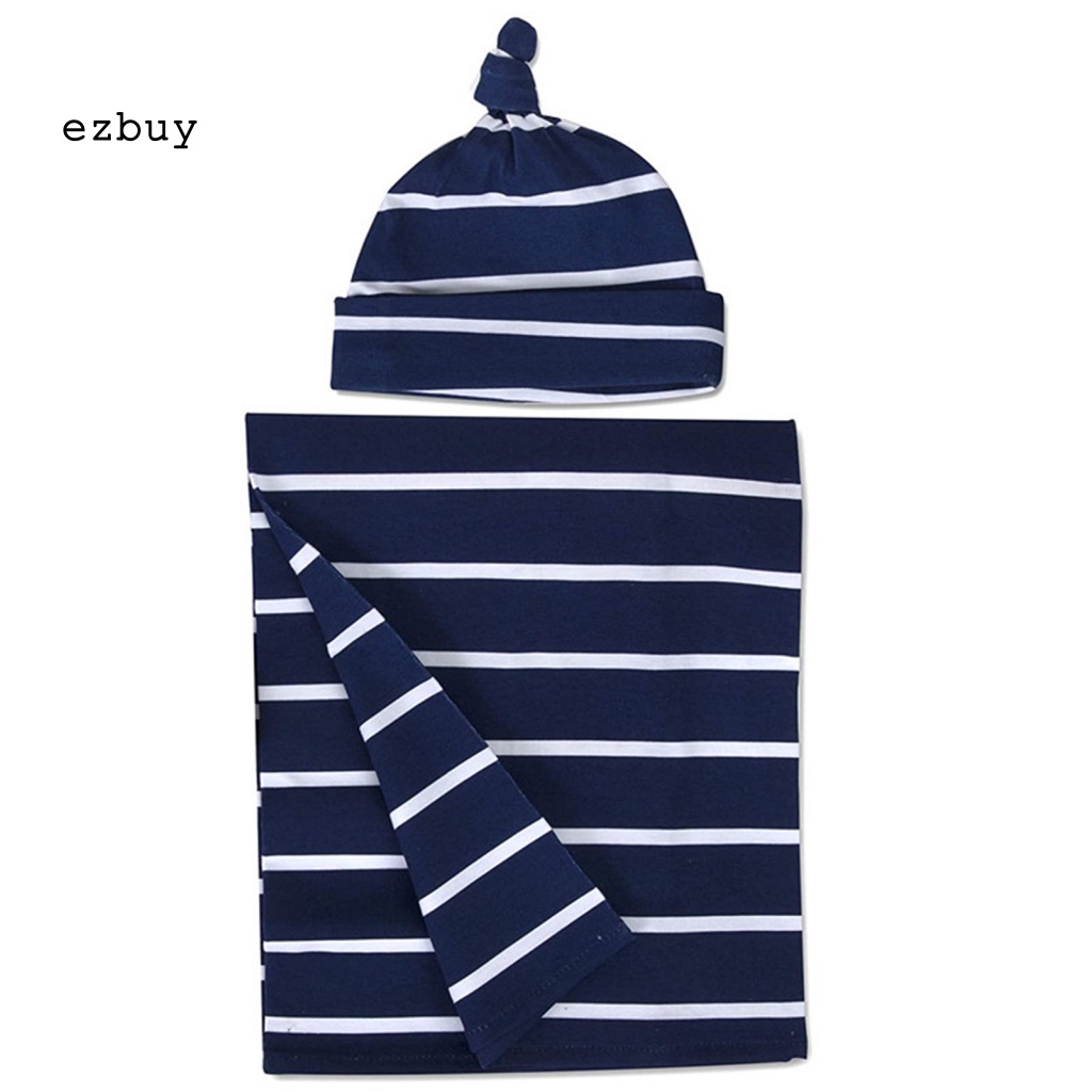 Bộ 2 Chăn Quấn Thoáng Khí In Họa Tiết Hoạt Hình Kèm Mũ Beanie Cho Bé Sơ Sinh