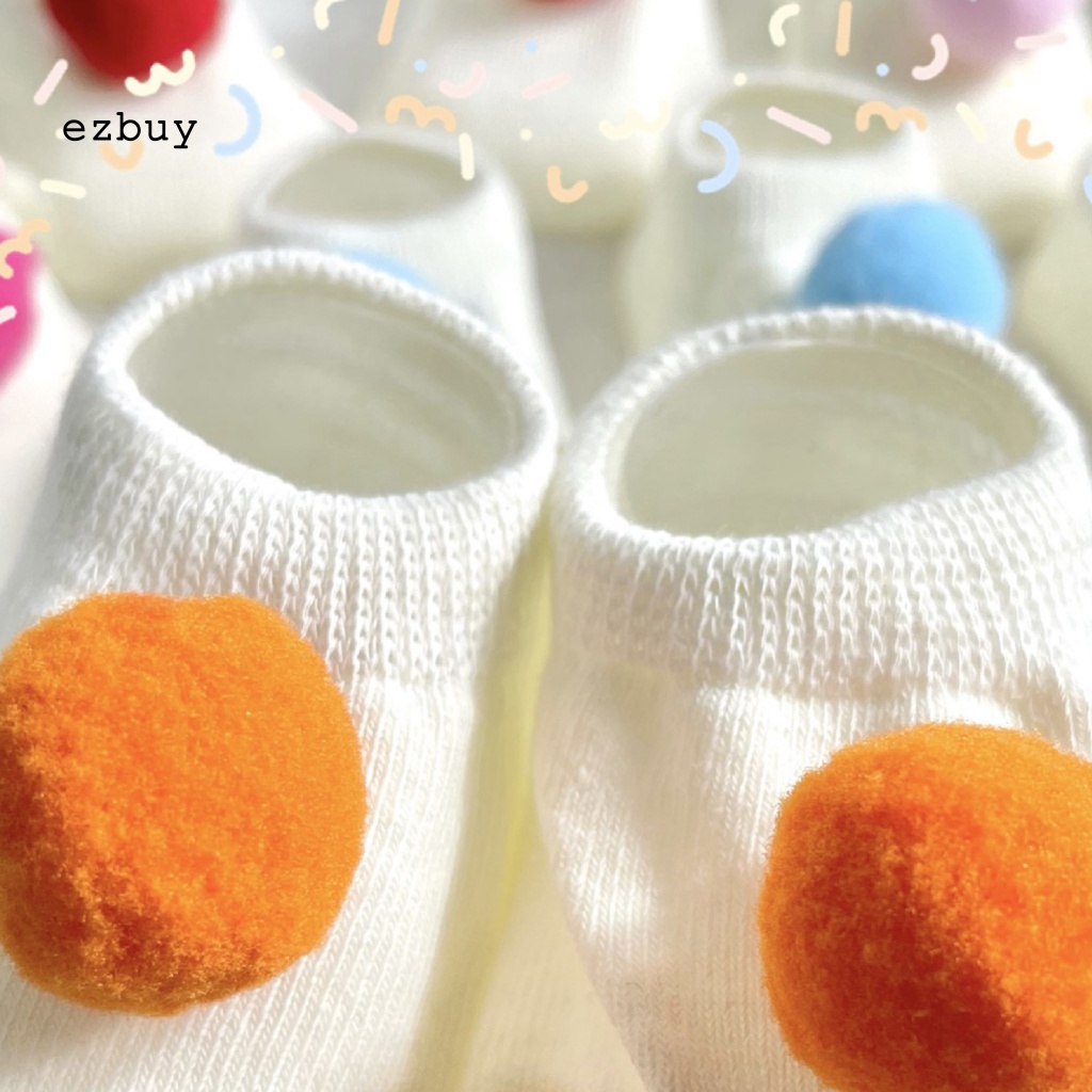 1 Đôi Tất Cotton Chống Trượt Đính Banh Lông Xinh Xắn Cho Bé