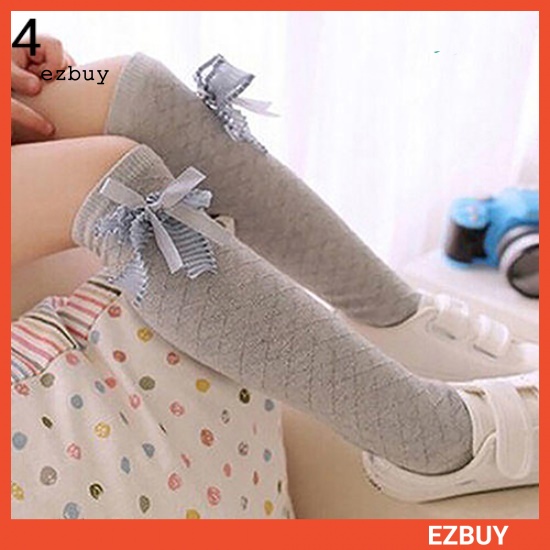 Vớ Cotton Cao Đến Đầu Gối Kẻ Sọc Caro Đính Nơ Thời Trang Cho Bé Gái