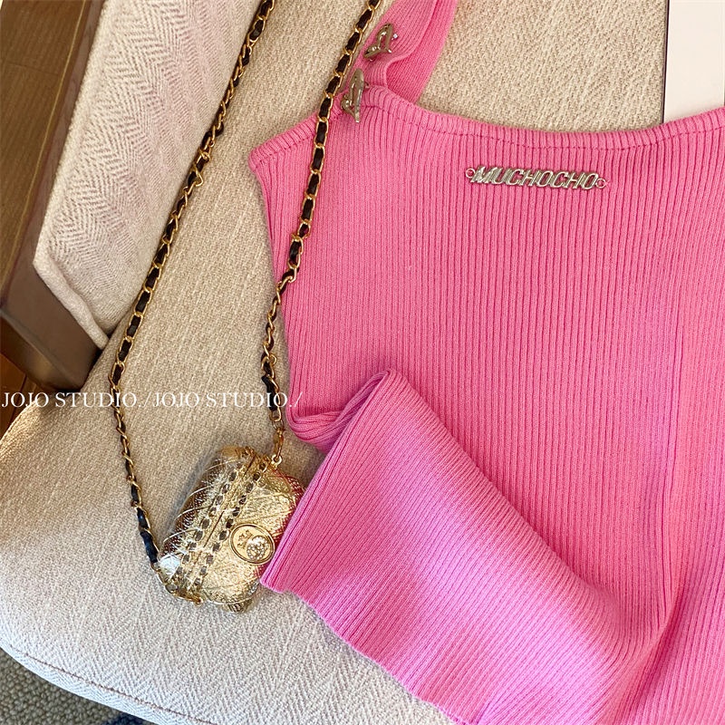 Áo Dệt Kim Hai Dây Dáng Ôm Phong Cách Pháp Thời Trang Mùa Hè 2023 Mới Cho Nữ