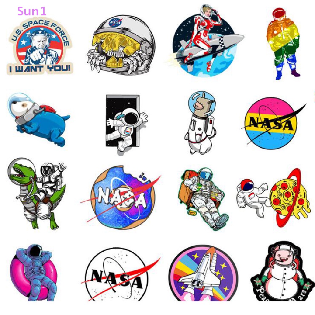 Set 50 Miếng Dán Chống Nước Hình Phi Hành Gia Hoạt Hình Cho Trẻ Em DIY