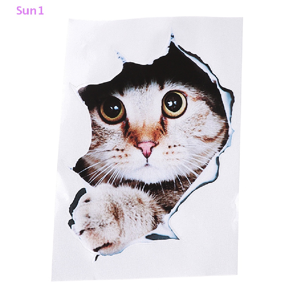 1 Sticker vinyl Dán Xe Hơi Hình Mèo 3D Phản Quang Dễ Thương