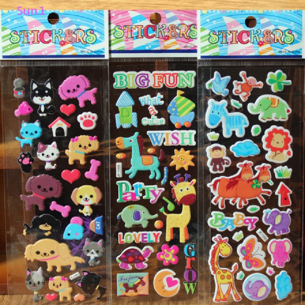 Set 10 Tấm 10 Miếng Dán Bong Bóng Họa Tiết Hoạt Hình 3D Trang Trí Sổ Tay Cho Bé Trai