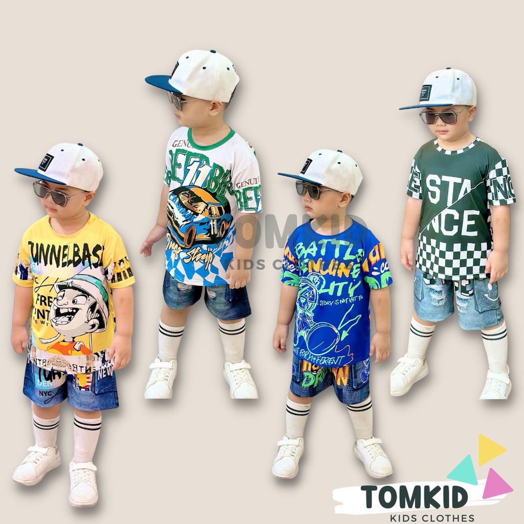Bộ thun lạnh bé trai, đồ bộ cho bé chất thun lạnh HipHop giả Jean thoáng mát co giãn không nhão 10-40Kg Tomkids