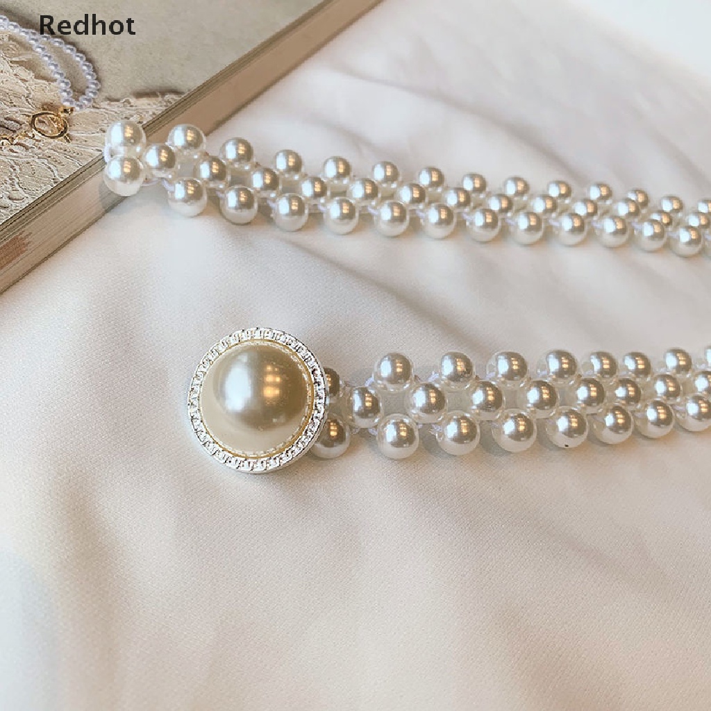 &lt; Redhot &gt; Thắt Lưng Chuỗi Hạt Ngọc Trai Lớn Co Giãn Trang Trí Kim Cương Thời Trang Giản Dị Cho Nữ
