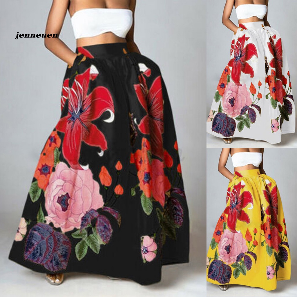 Chân Váy Eo Cao Co Giãn In Họa Tiết Hoa Phong Cách Bohemian Thanh Lịch Dành Cho Nữ