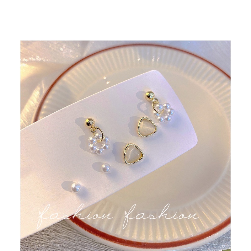 Bộ Sáu Bông Tai Ngọc Trai Opal Không Cần Xỏ Khuyên Mini Hình Học Cho Nữ