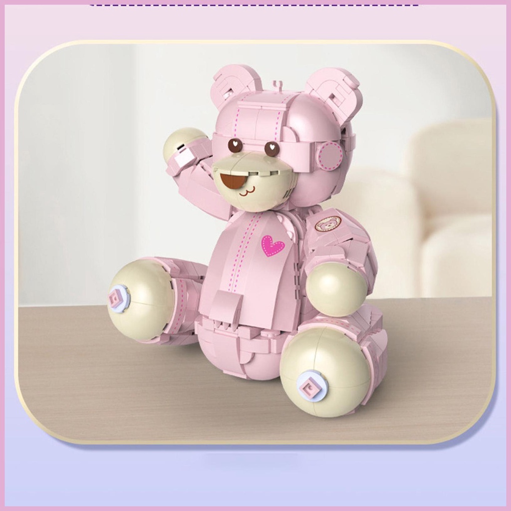 Khối Đồ Chơi Lắp Ráp Hình Chú Gấu Hồng Mini Dễ Thương Cho Bé
