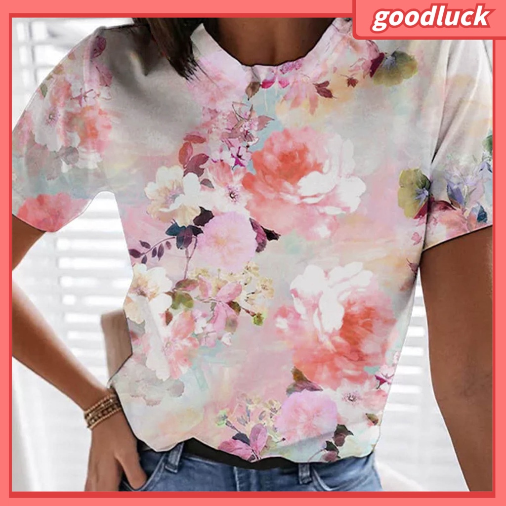 Áo Sơ Mi Cổ Tròn Dáng Rộng In Họa Tiết Hoa Màu Nhuộm Thoải Mái Thời Trang Mùa Hè Cho Nữ