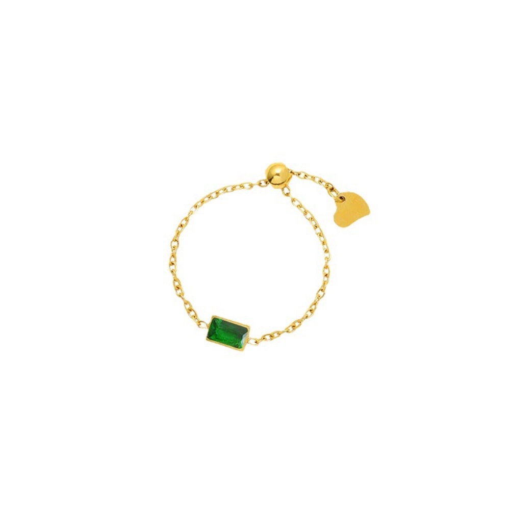 Jinhui Nhẫn Thép Titan Mạ Vàng Đính Đá Zircon Xanh Lá Phối Khóa Kéo Cá Tính Phong Cách Âu Mỹ Cho Nữ