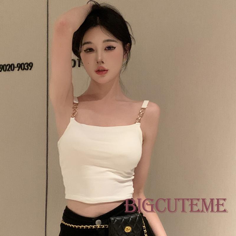 Áo Crop Top Hai Dây Có Mút Đệm Màu Sắc Đơn Giản Thời Trang Mùa Hè Dành Cho Nữ
