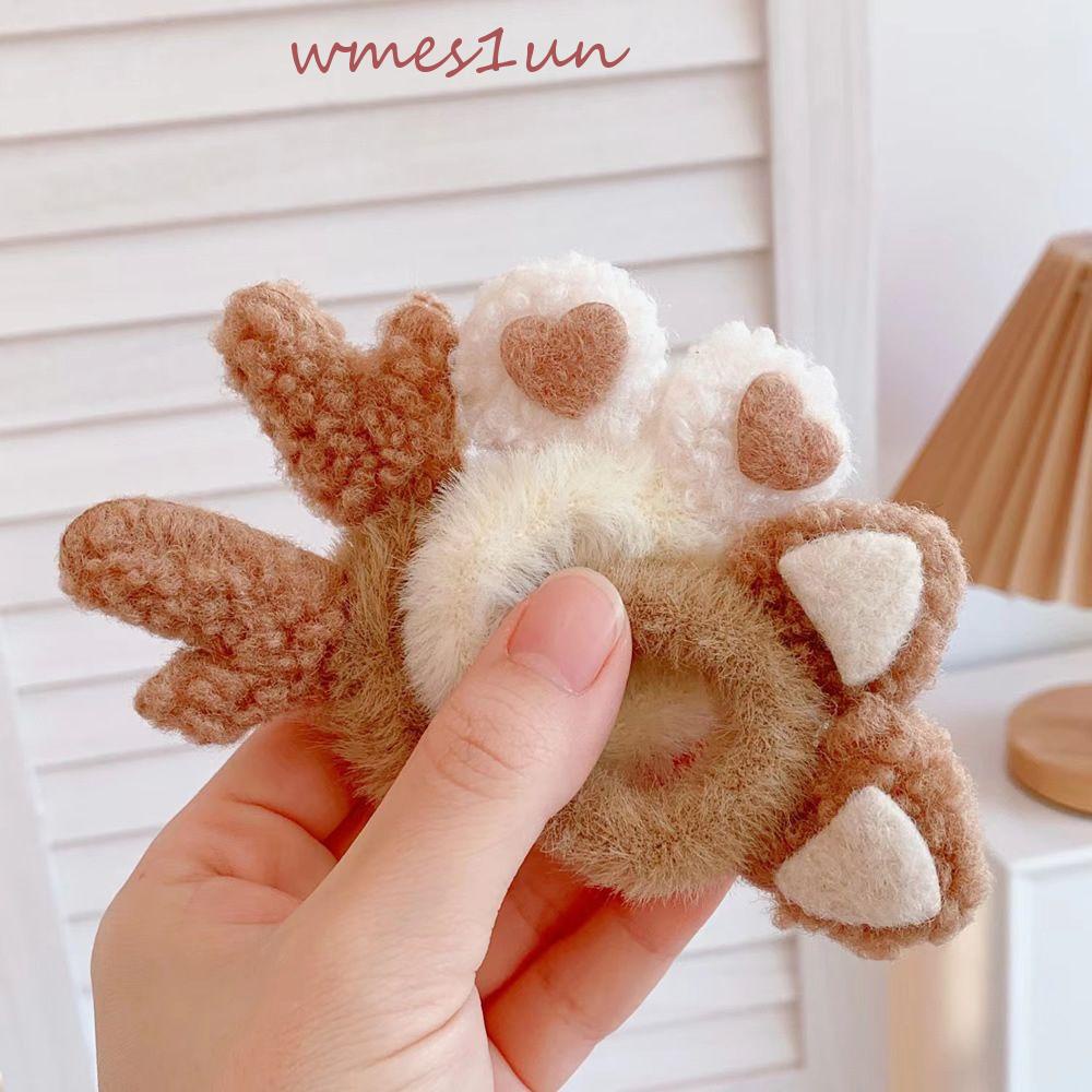 Dây Cột Tóc Scrunchies 15H Phủ Lông Trang Trí Sừng Hươu Dễ Thương Cho Bạn Gái