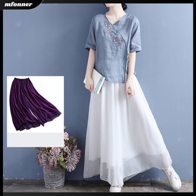 Áo Thun Cotton Lanh Tay Ngắn Dáng Rộng Thêu Hoa Kiểu Retro Thời Trang Mùa Hè Cho Bạn Gái