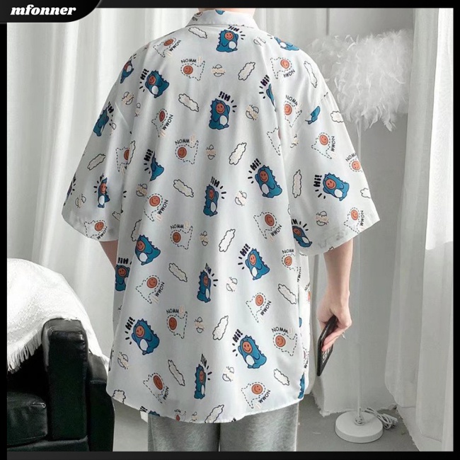 Áo Sơ Mi Tay Lửng Họa Tiết Hoạt Hình Thời Trang Đi Biển Cho Nam