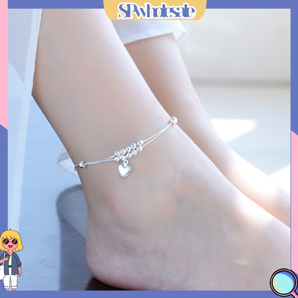 &lt;SPwholesale&gt; Lắc Chân Đính Hạt Hình Trái Tim Thời Trang Đi Biển Mùa Hè Cho Nữ