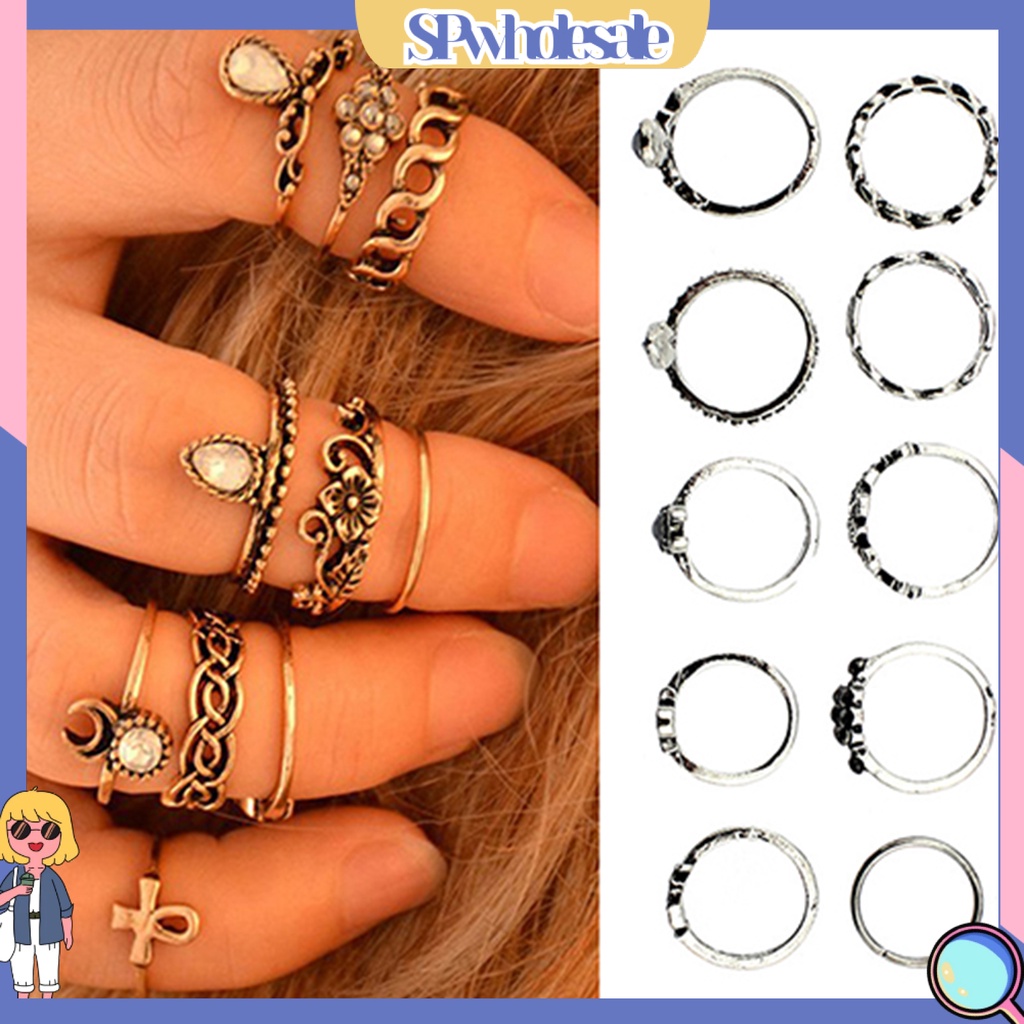 <SPwholesale> Set 10 Nhẫn Đeo Khớp Ngón Tay Phong Cách Vintage Cho Nữ