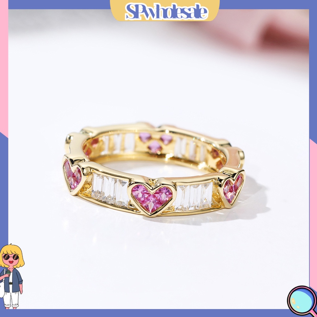 <SPwholesale> Nhẫn Hình Trái Tim Đính Đá Zircon Thời Trang Cho Nữ