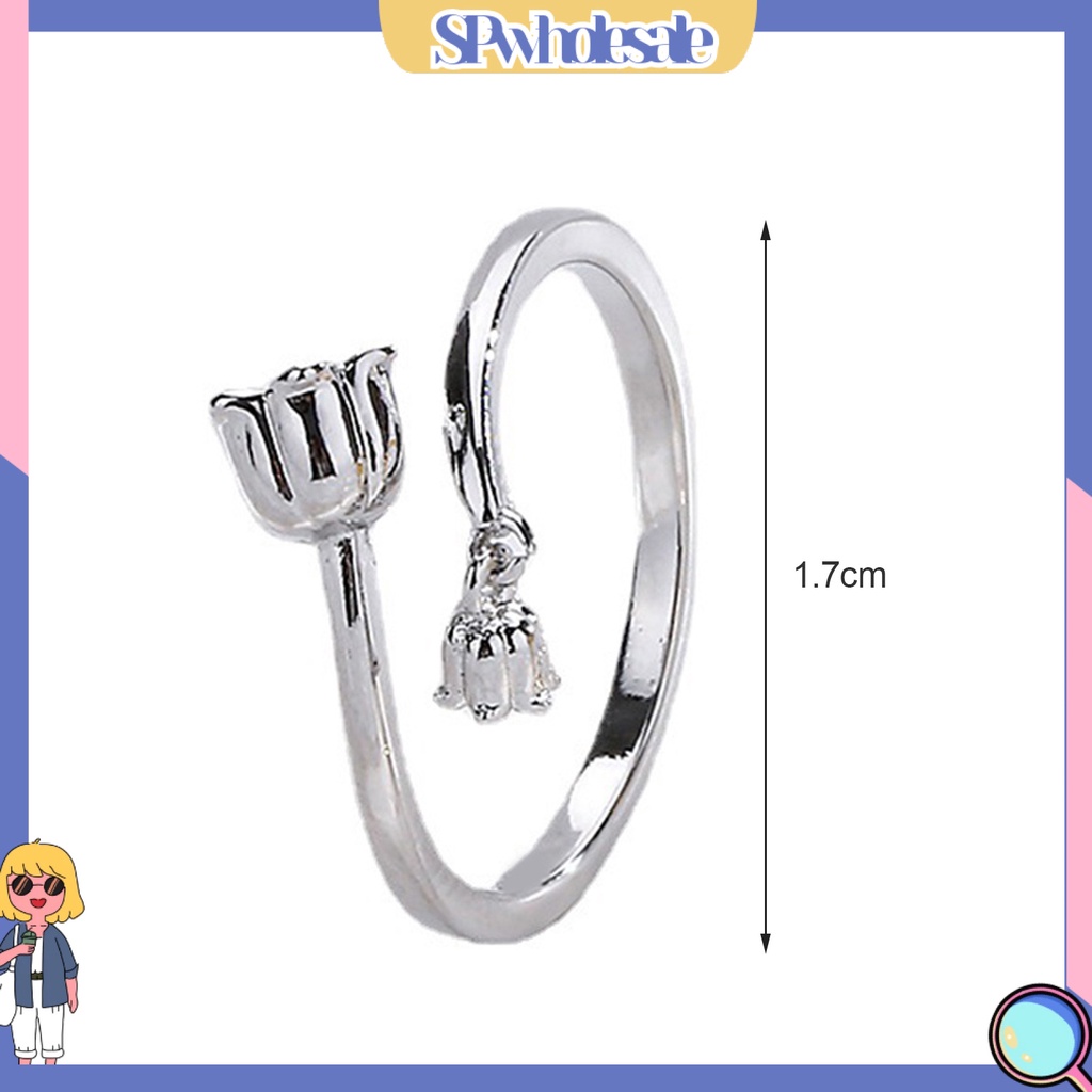 &lt;SPwholesale&gt; Nhẫn Hở Mạ Điện Hình Hoa Đánh Bóng Phong Cách Retro Free Size Cho Nữ