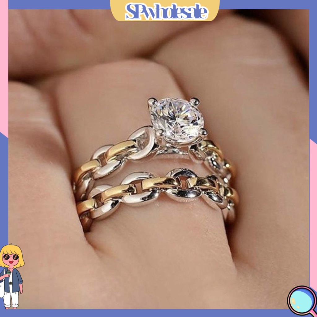 <SPwholesale> Bộ 2 Nhẫn Hợp Kim Đính Đá Sang Trọng Cho Nữ