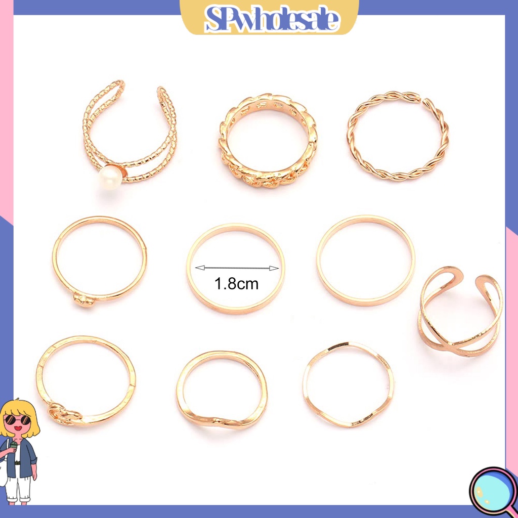 <SPwholesale> Set 10 Nhẫn Đeo Khớp Ngón Tay Phong Cách Vintage Cho Nữ