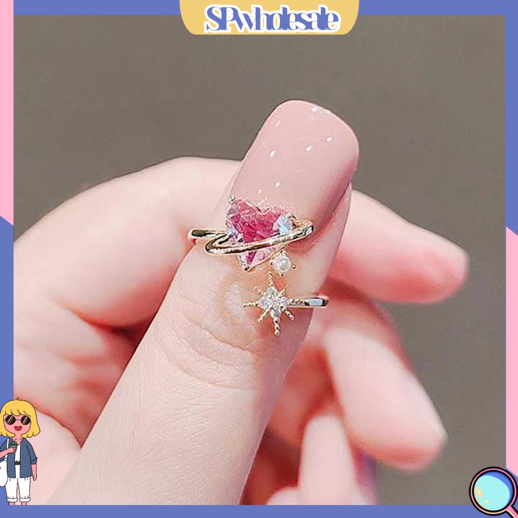 <SPwholesale> Nhẫn Hở Hình Trái Tim Đính Đá Lấp Lánh