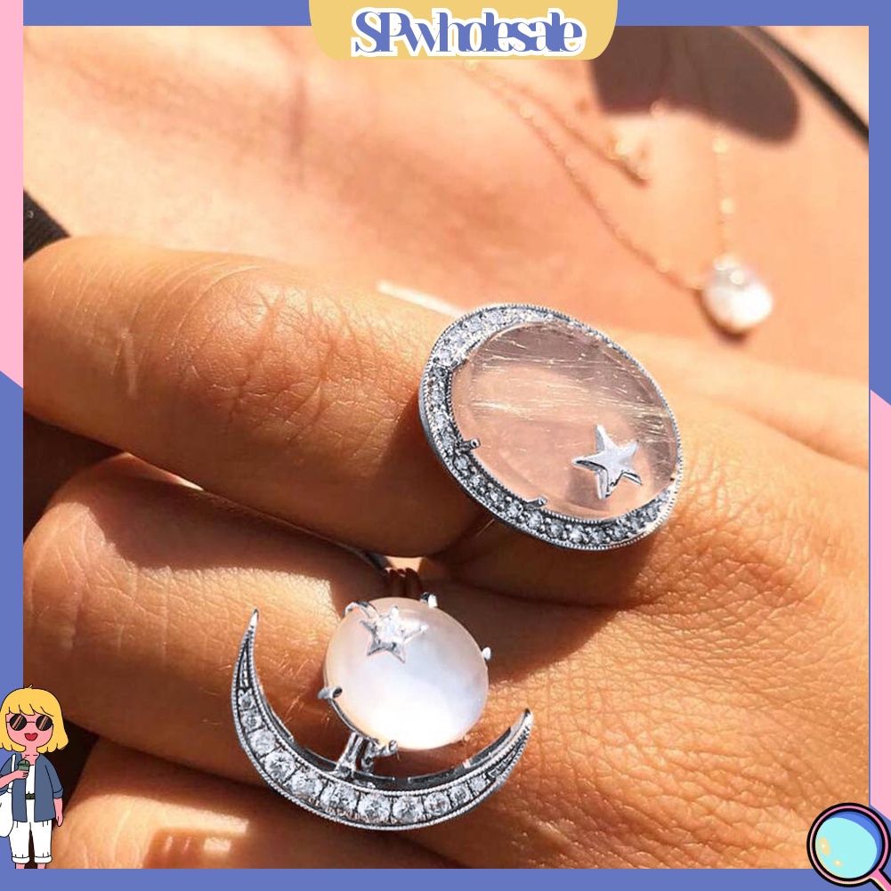 <SPwholesale> Bộ 2 Nhẫn Đốt Ngón Tay Trong Suốt Đính Đá Phong Cách Boho