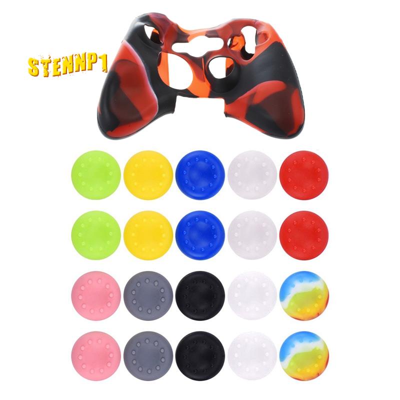 Bộ 1 Vỏ Bọc Silicone Cho Tay Cầm Chơi Game Xbox 360 Họa Tiết Rằn Ri + 20 Vỏ Bọc Bảo Vệ Bằng Silicon