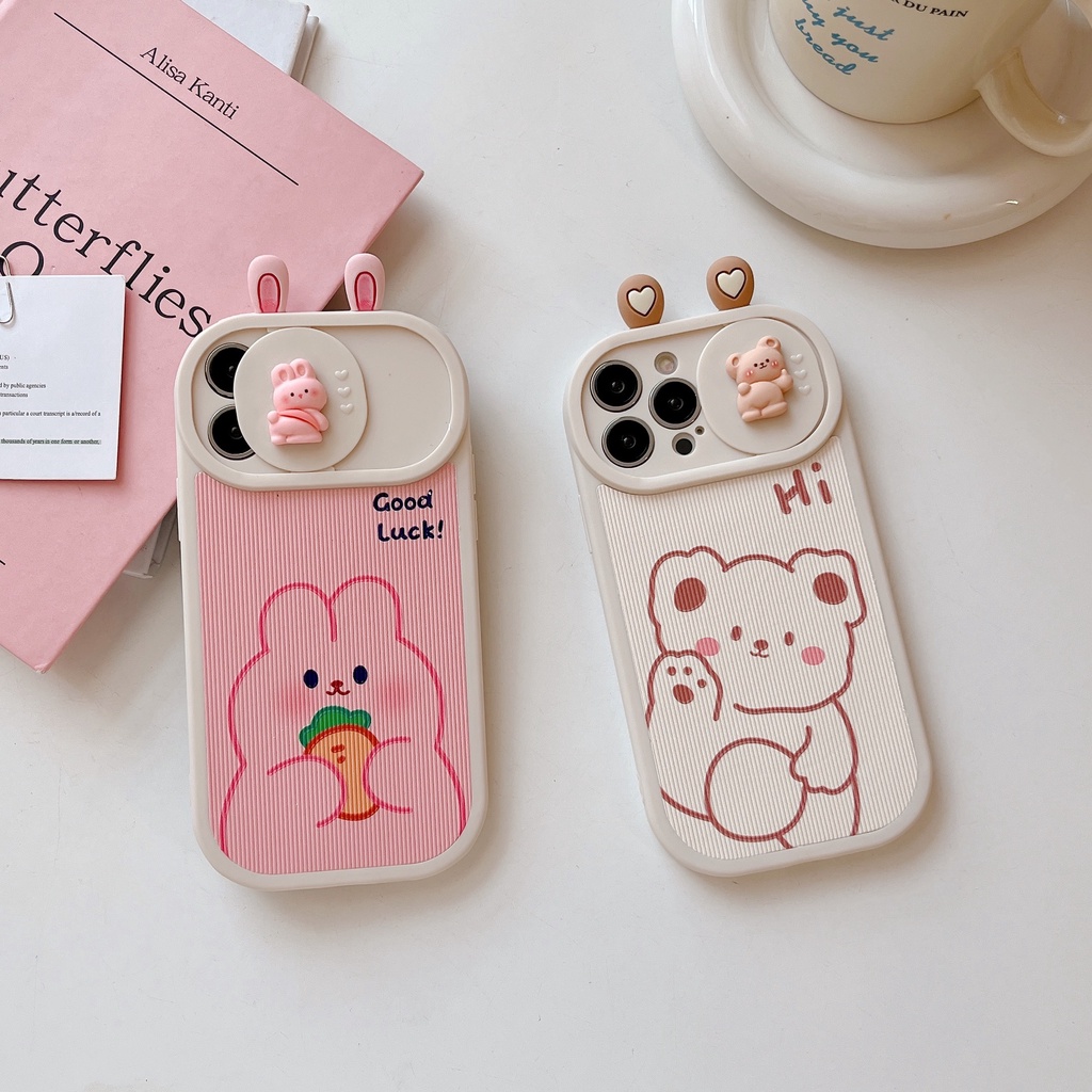 Ốp Điện Thoại Silicon TPU Mềm Hình Gấu Thỏ Hoạt Hình 3D Bảo Vệ Camera Cho iPhone 14 Pro Max 14 Plus 13 12 11
