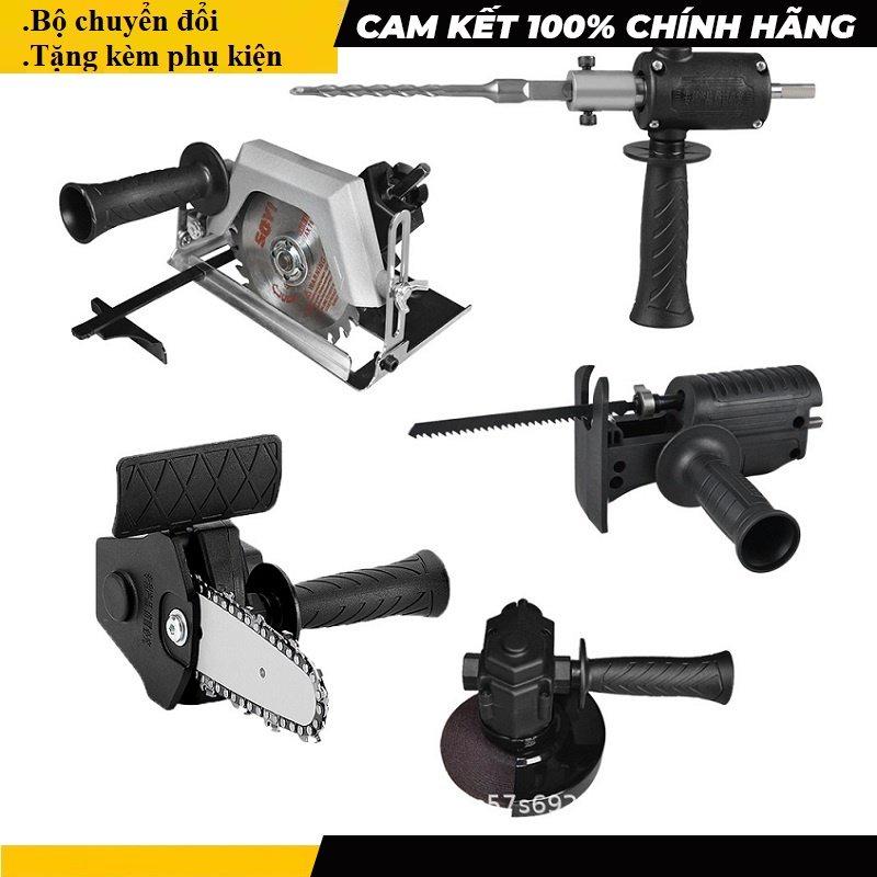 Đầu chuyển đổi máy khoan thành máy cưa lọng; cắt mài; khoan búa; cưa gỗ; cắt bàn; máy mài góc