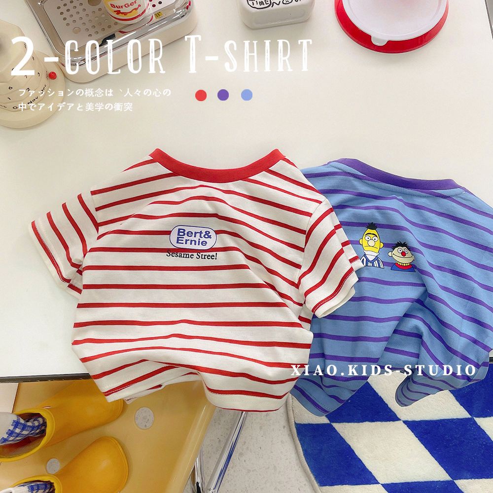 Áo Thun Cotton Tay Ngắn Cổ Tròn Họa Tiết Kẻ Sọc Thời Trang Mùa Hè Cho Bé